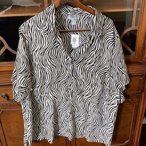 Black and white button down blouse